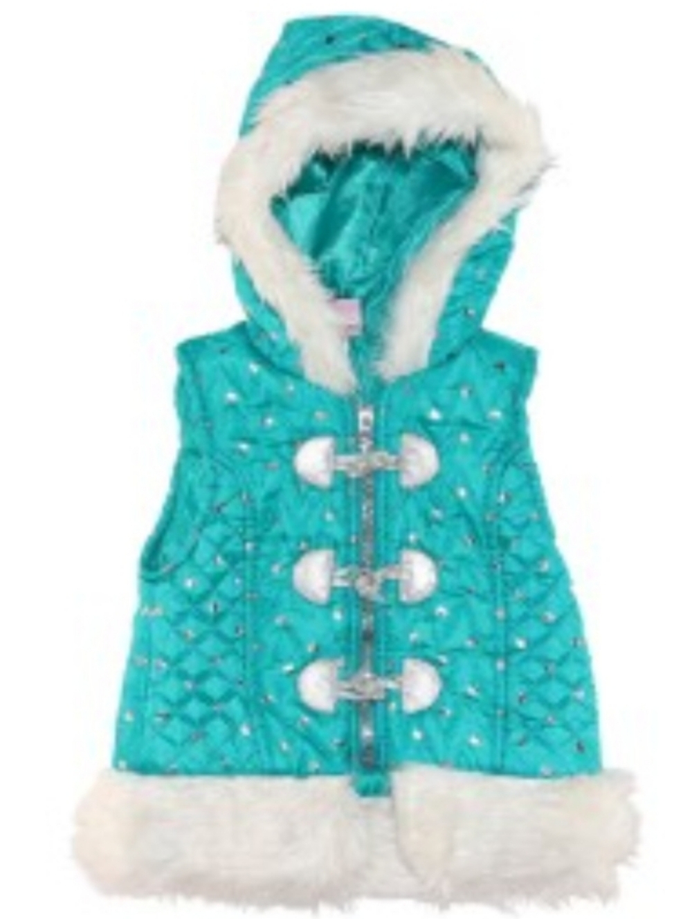 LITTLE LASS Puffer Quilted Fur Hooded Jacket Vest NWT